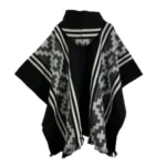 Western Style Grey & Black Alpaca Wool Poncho - Image 3