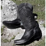 black leather cowboy boots
