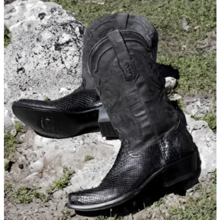 black leather cowboy boots