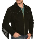Western Style Black Suede Fringe Jacket - Image 2
