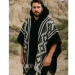 Western Style Grey & Black Alpaca Wool Poncho - Image 2