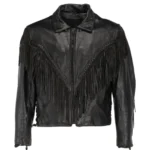 Black Leather Fringe Jacket