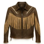 brown jacket with fringe