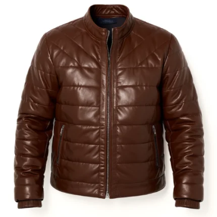Brown Leather Puffer Jacket