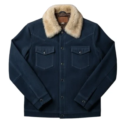 Cowboy Blue Denim Fur Collar Jacket