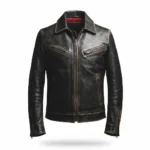 Rodeo Style Cowboy Distressed Black Leather Jacket