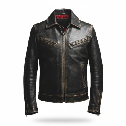 Rodeo Style Cowboy Distressed Black Leather Jacket