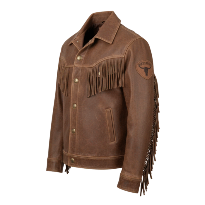 Handcrafted Brown Leather Western Fringe Jacket