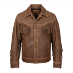 Handcrafted Brown Leather Western Fringe Jacket