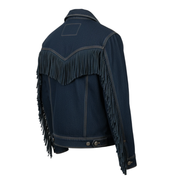 Handmade Western Denim Blue Fringe Jacket