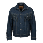Handmade Western Denim Blue Fringe Jacket