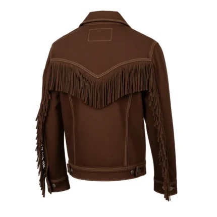 Western Denim Dark Brown Fringe Jacket​