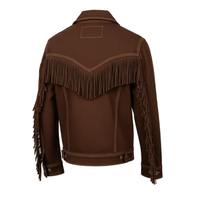 Western Denim Dark Brown Fringe Jacket​