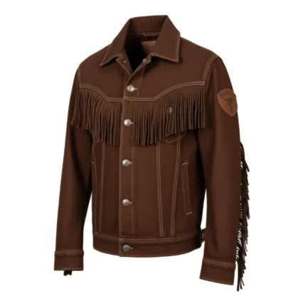 Western Denim Dark Brown Fringe Jacket​