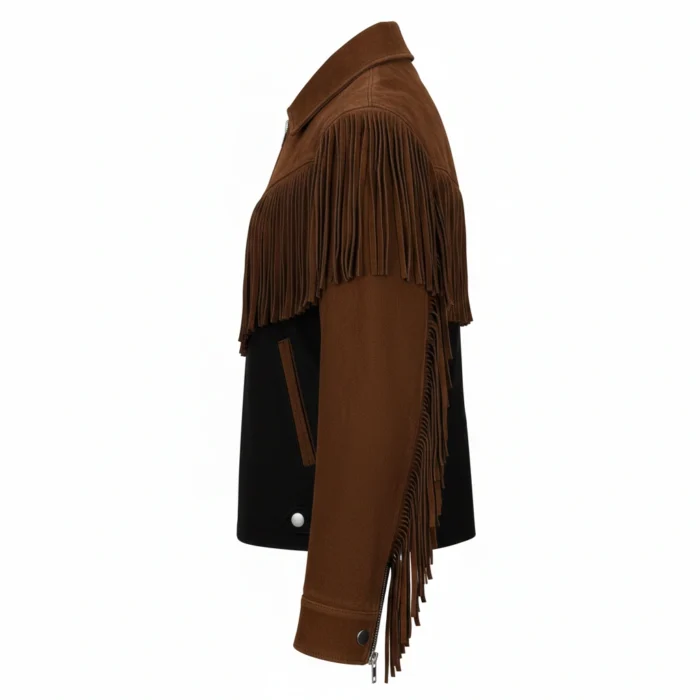 Cowboy Black & Brown Suede Leather Fringe Jacket
