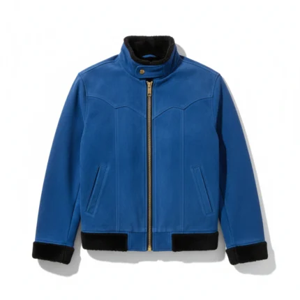 Cowboy Style Blue Suede Leather Jacket