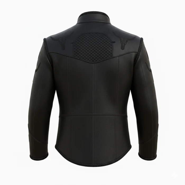 Cowboy Style Black Embroided Leather Jacket