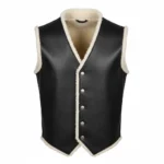 Western Cowboy Black Leather Fur Vest