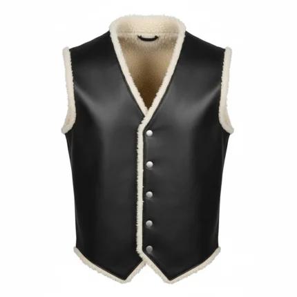 Western Cowboy Black Leather Fur Vest