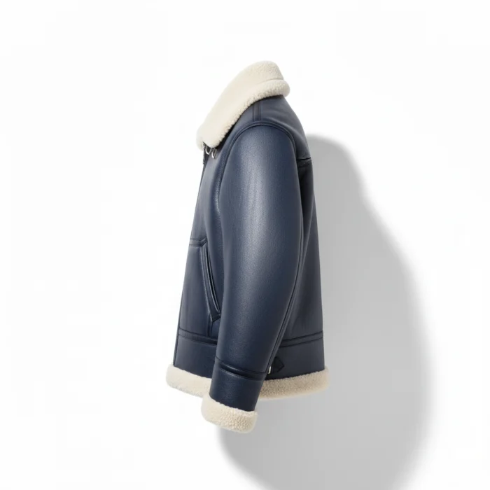Rodeo Style Cowboy Shearling Blue Leather Jacket