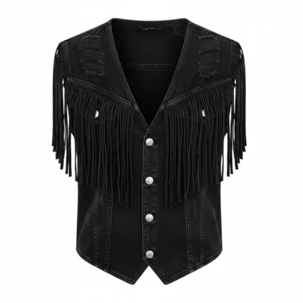 Cowboy Denim Black Fringe Vest