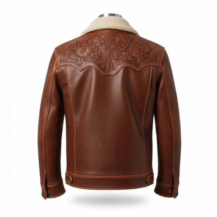 cowboy brown embroidered leather jacket