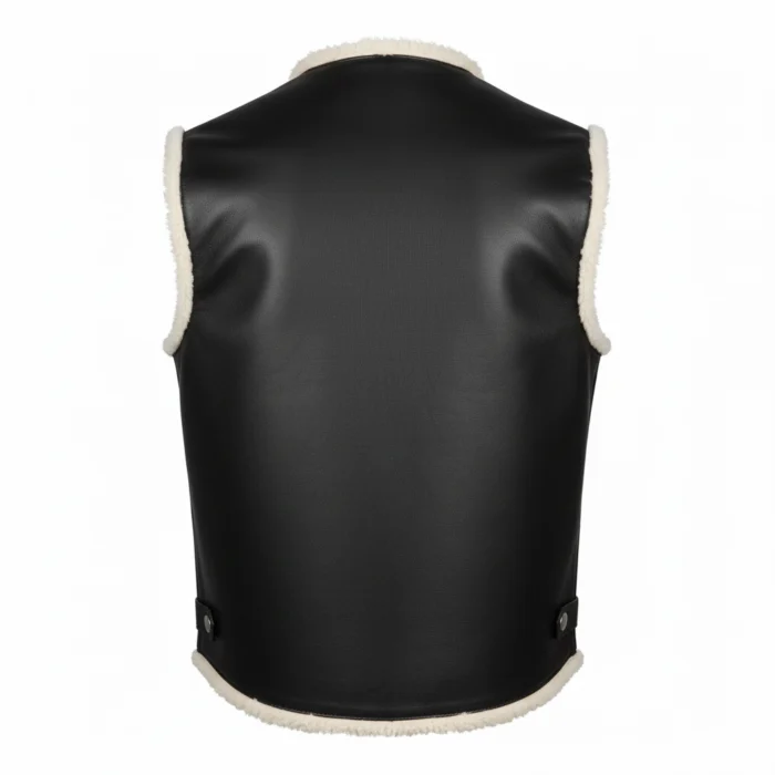 Western Cowboy Black Leather Fur Vest