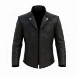 Cowboy Style Black Embroided Leather Jacket