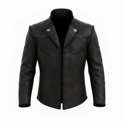 Cowboy Style Black Embroided Leather Jacket