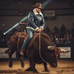 Rodeo Style Cowboy Shearling Blue Leather Jacket