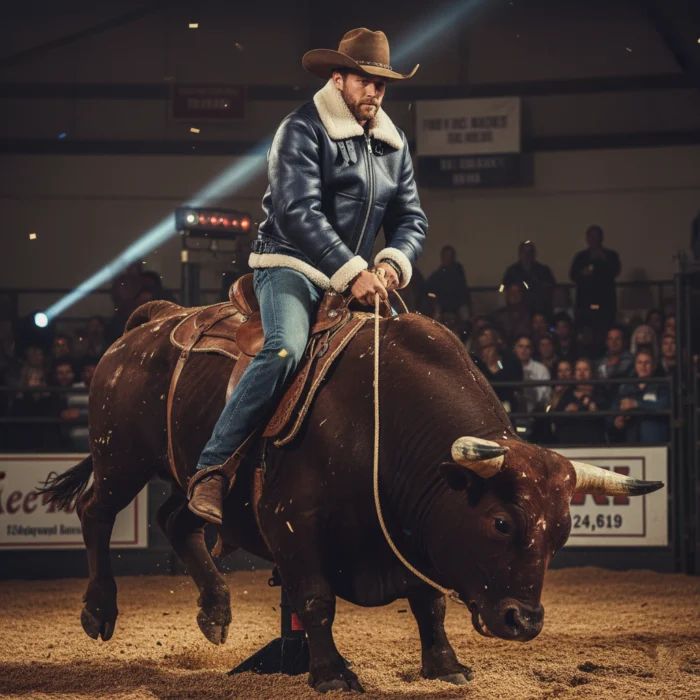 Rodeo Style Cowboy Shearling Blue Leather Jacket