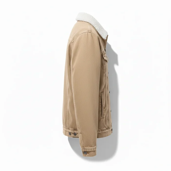 Western Cowboy Beige Denim Fur Jacket
