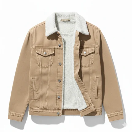 Western Cowboy Beige Denim Fur Jacket