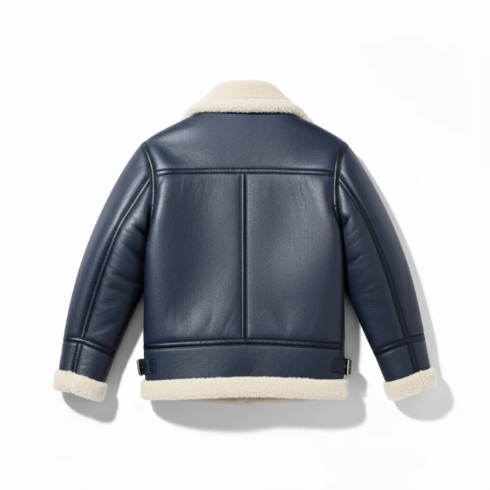 Rodeo Style Cowboy Shearling Blue Leather Jacket
