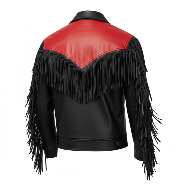 Cowboy Red & Black Leather Fringe Jacket