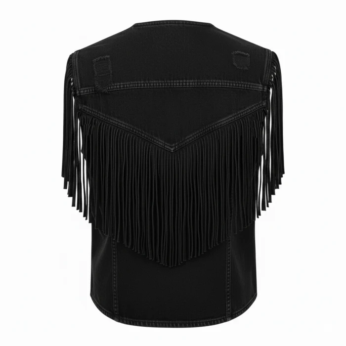 Cowboy Denim Black Fringe Vest