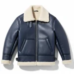 Rodeo Style Cowboy Shearling Blue Leather Jacket