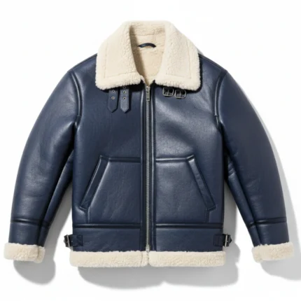 Rodeo Style Cowboy Shearling Blue Leather Jacket