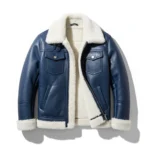 Western Cowboy Blue Leather Bomber Jacket