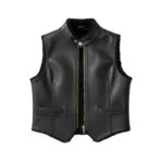 Cowboy Style Black Leather Fur Vest