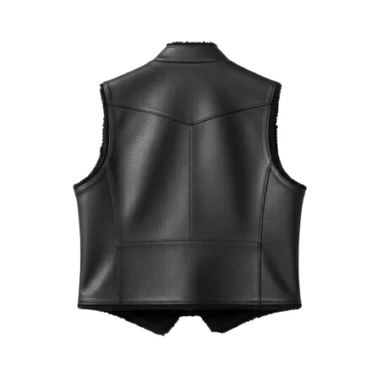 Cowboy Style Black Leather Fur Vest