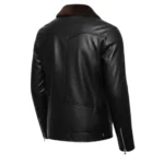 Bull Chest Print Black Leather Cowboy Jacket