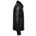 Bull Chest Print Black Leather Cowboy Jacket