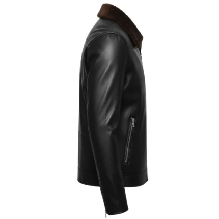 Bull Chest Print Black Leather Cowboy Jacket