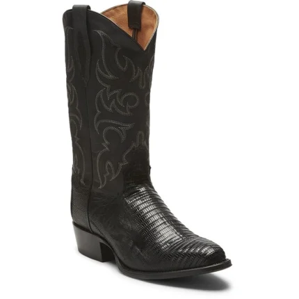 Classic Black Embossed Leather Square Toe Cowboy Boots