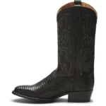 Classic Black Embossed Leather Square Toe Cowboy Boots