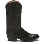 Classic Black Embossed Leather Square Toe Cowboy Boots