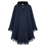 Cowboy Blue Hooded Wool Poncho