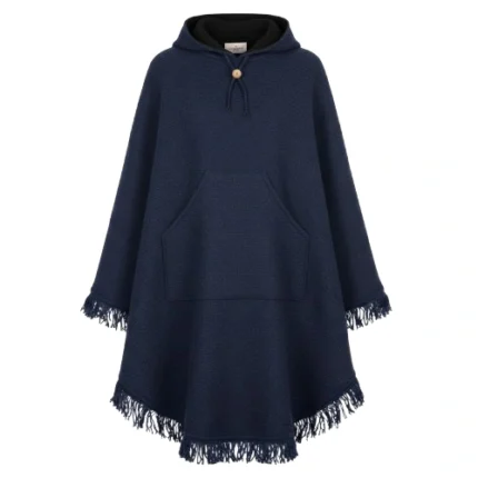 Cowboy Blue Hooded Wool Poncho
