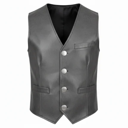 Authentic Cowboy Grey Leather Utility Vest
